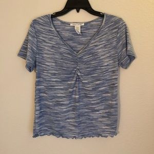Blue and White Detailed V-neck